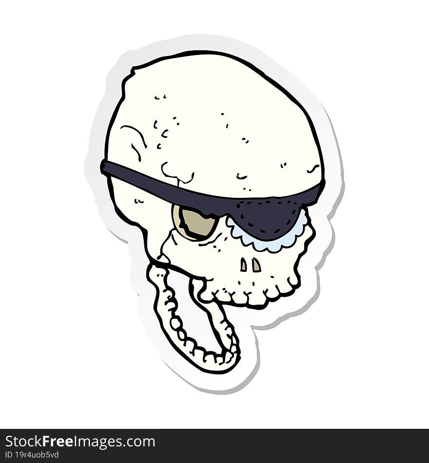 Sticker Of A Cartoon Spooky Skull With Eye Patch