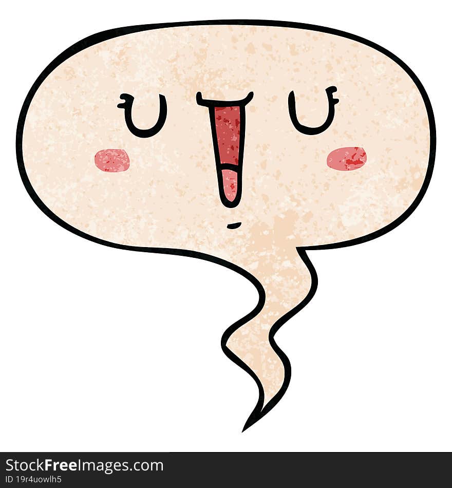 happy cartoon face and speech bubble in retro texture style