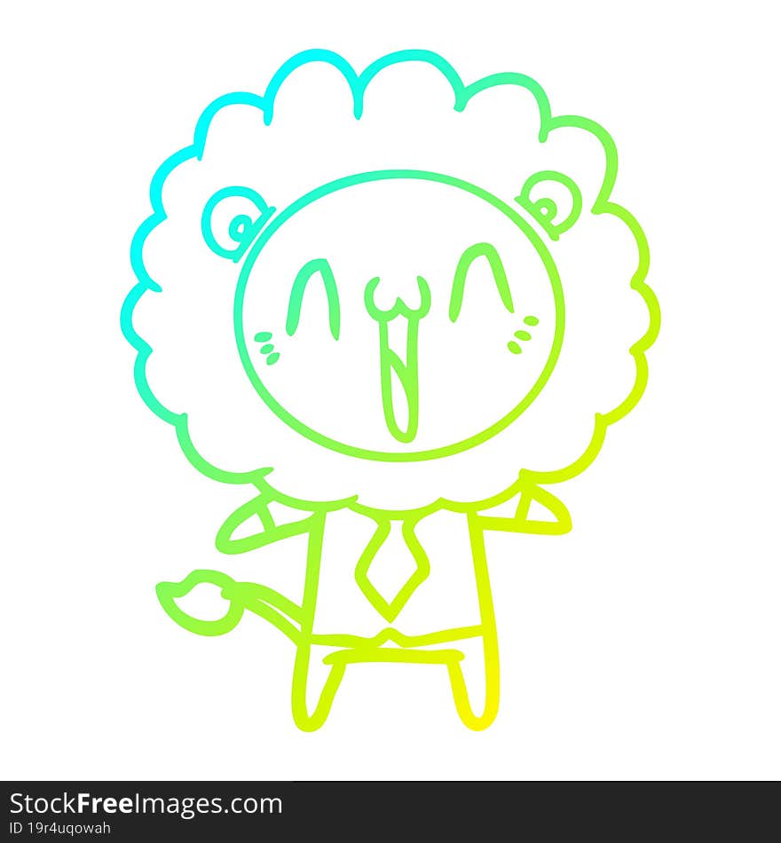 cold gradient line drawing happy cartoon lion