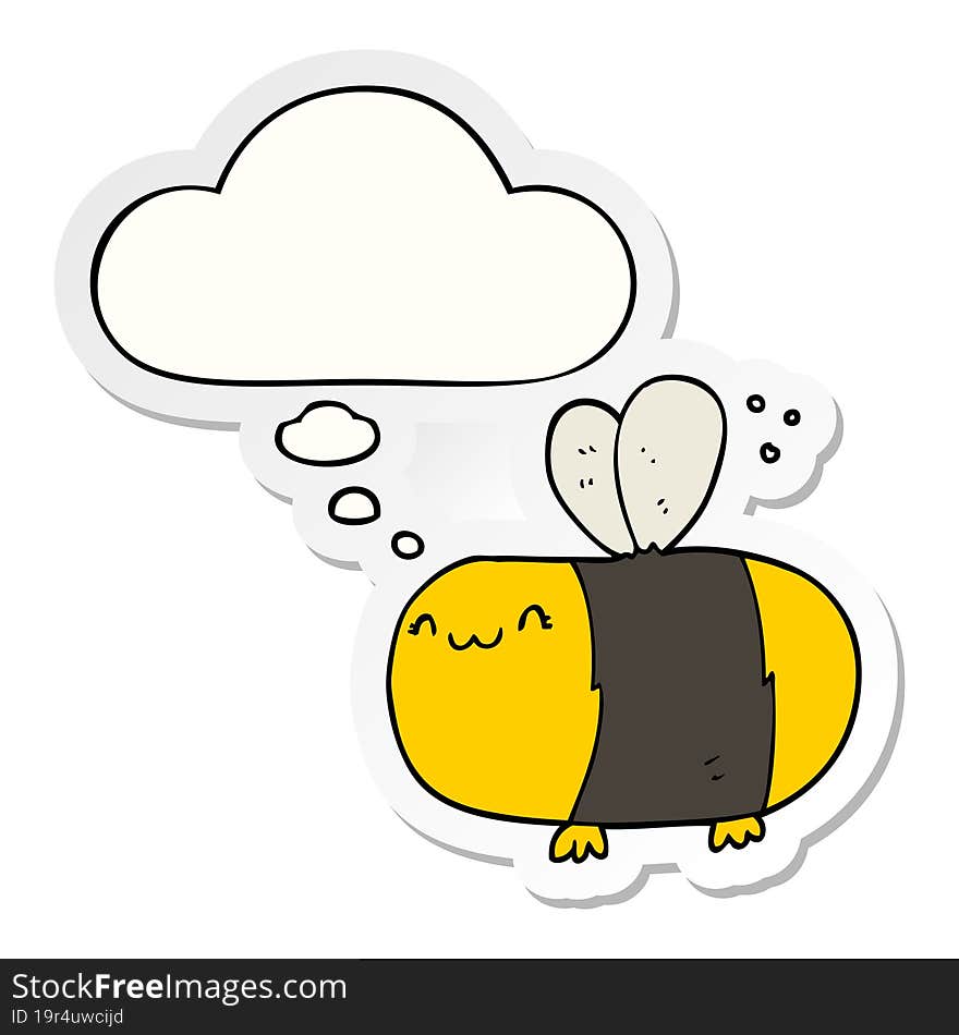 cute cartoon bee and thought bubble as a printed sticker