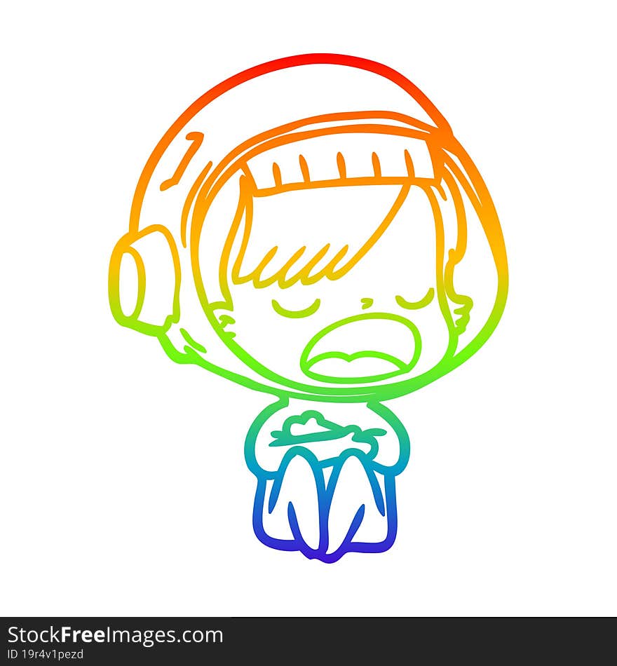 rainbow gradient line drawing cartoon talking astronaut