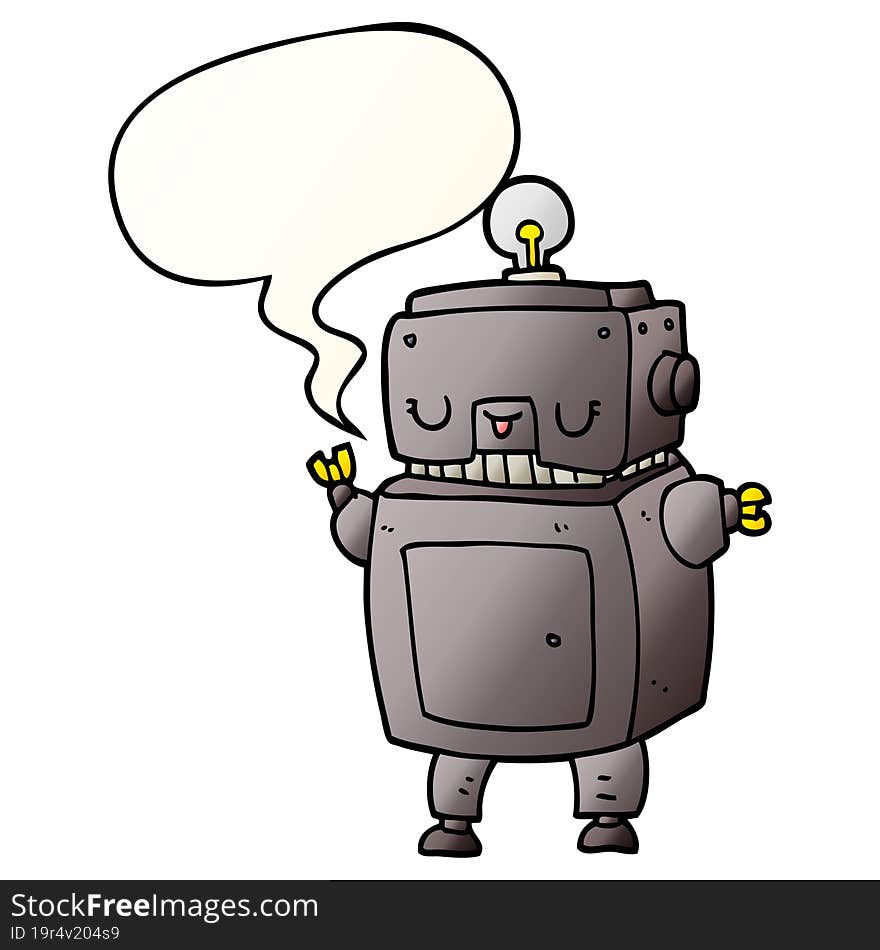 cartoon robot and speech bubble in smooth gradient style