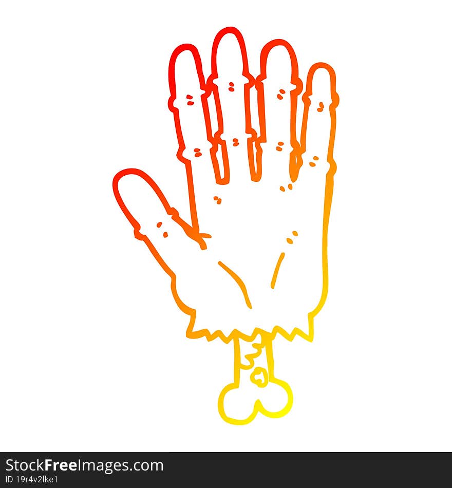 warm gradient line drawing of a cartoon zombie hand