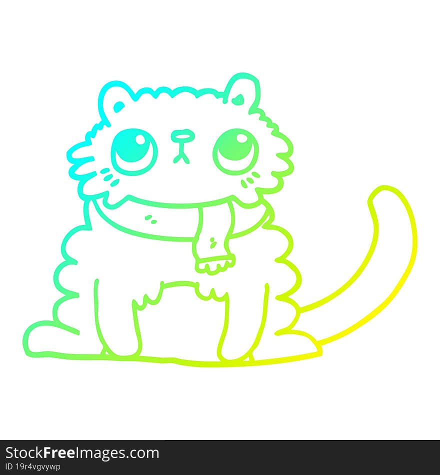 Cold Gradient Line Drawing Cartoon Cat