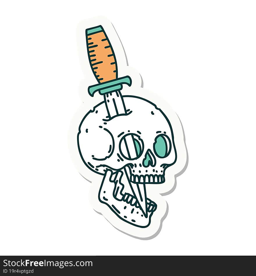 tattoo style sticker of a skull and dagger