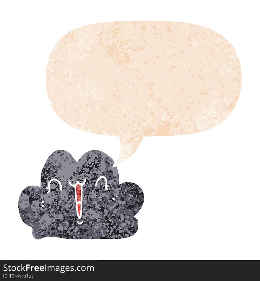 cute cartoon cloud and speech bubble in retro textured style