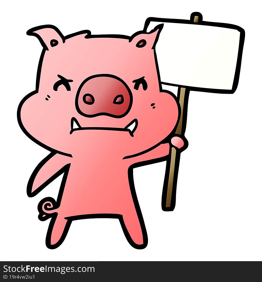 angry cartoon pig protesting. angry cartoon pig protesting