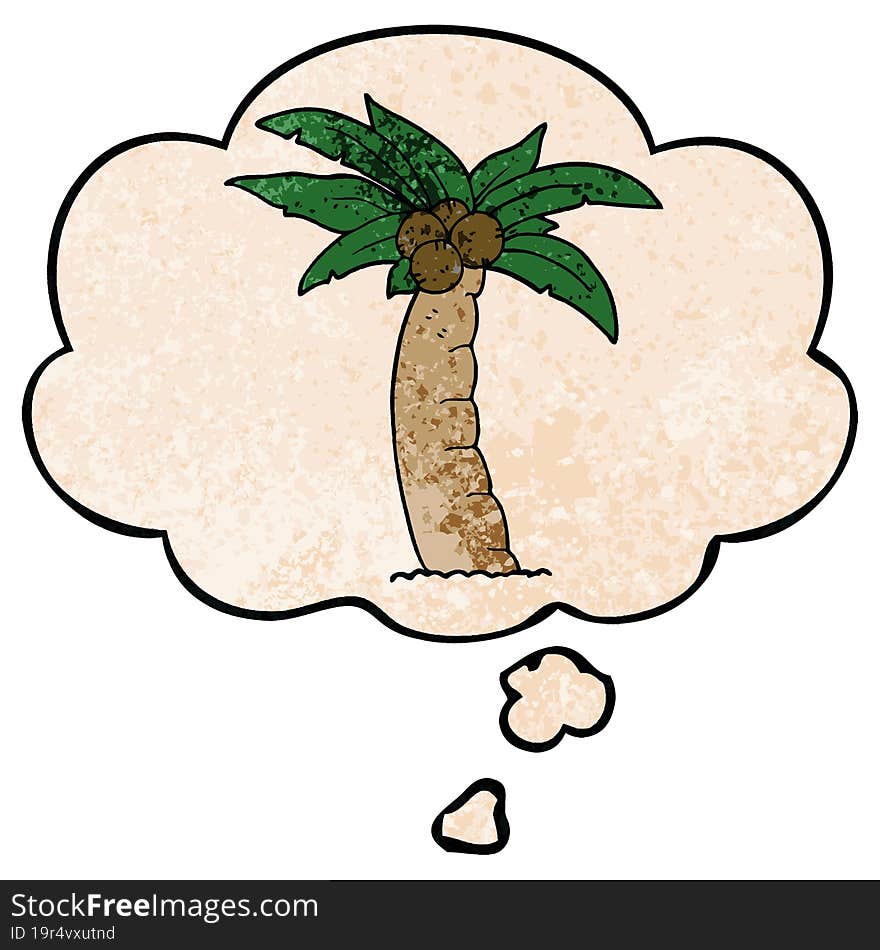 cartoon palm tree with thought bubble in grunge texture style. cartoon palm tree with thought bubble in grunge texture style