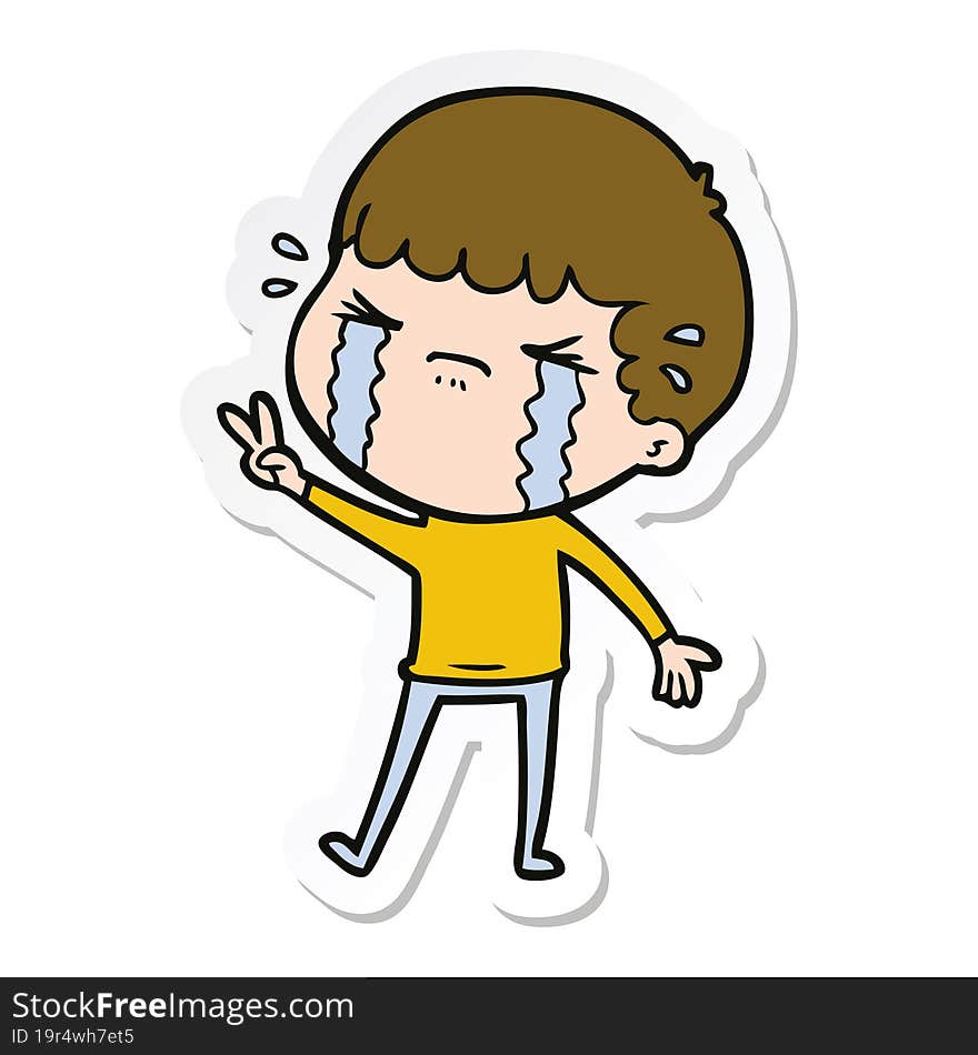 sticker of a cartoon man crying