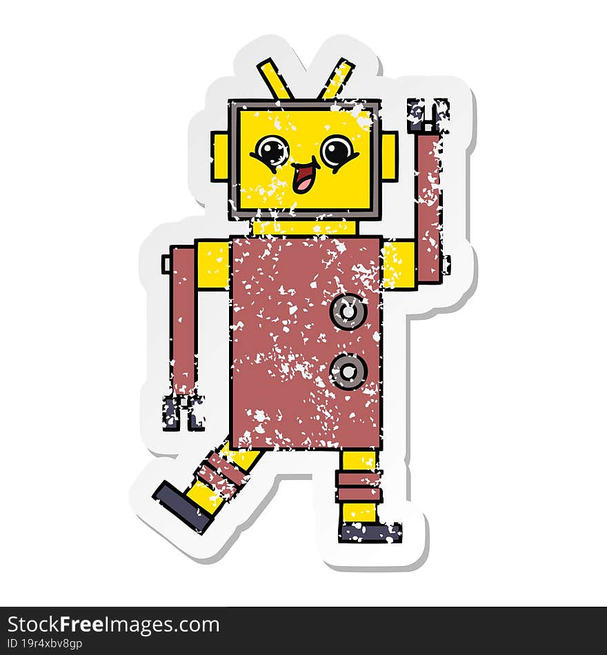 distressed sticker of a cute cartoon robot