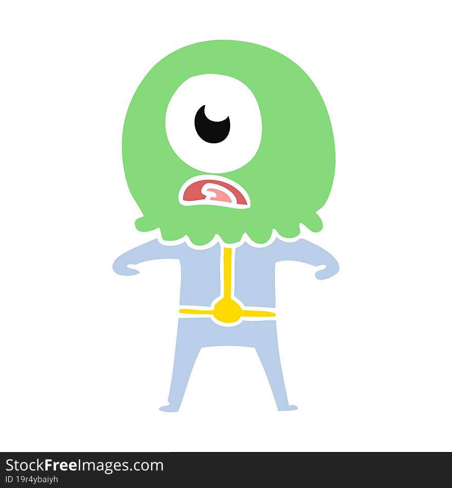 flat color style cartoon cyclops alien spaceman