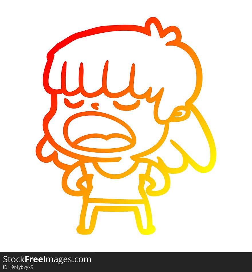 warm gradient line drawing cartoon woman talking loudly