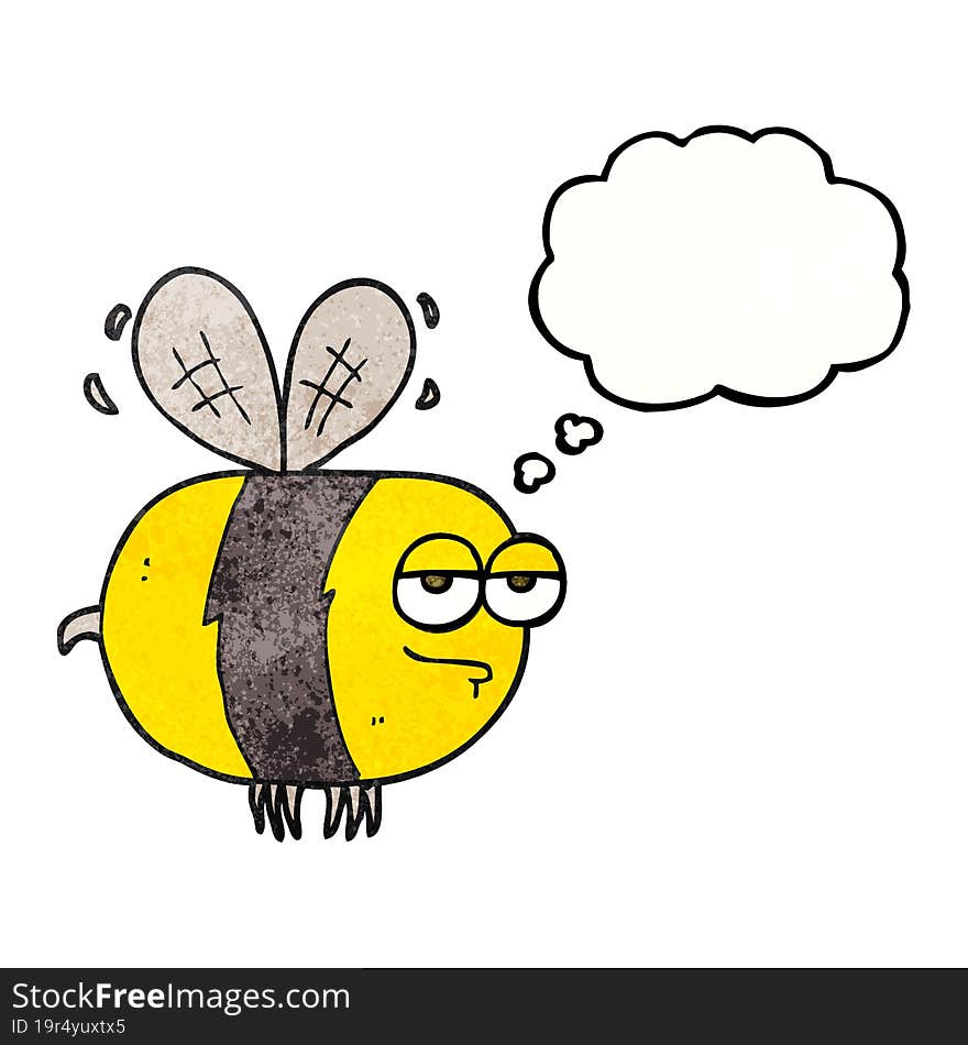 freehand drawn thought bubble textured cartoon unhappy bee