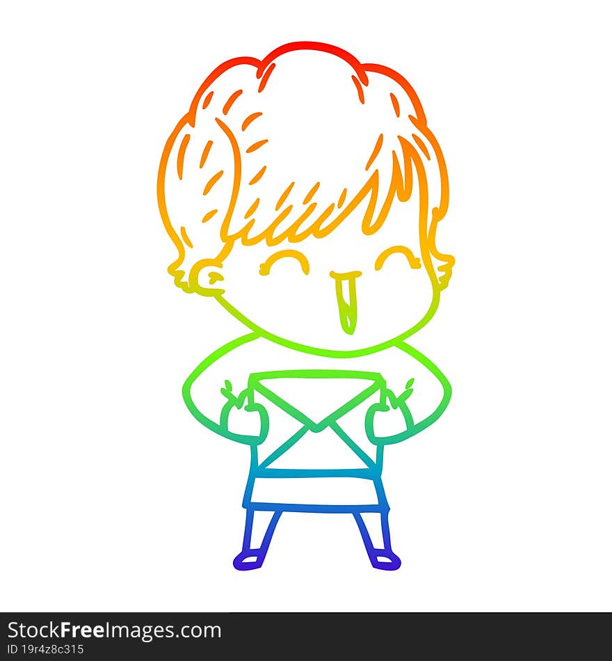 rainbow gradient line drawing of a cartoon laughing woman