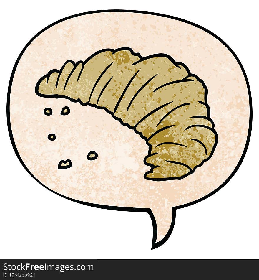 cartoon croissant and speech bubble in retro texture style