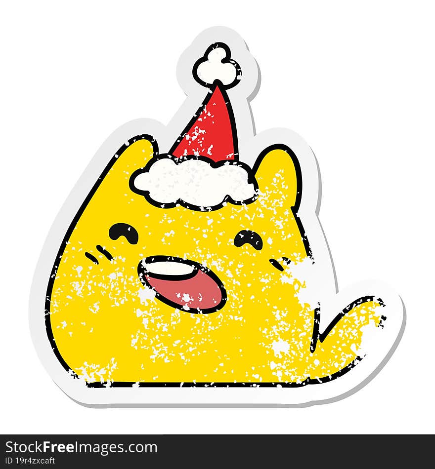 christmas distressed sticker cartoon of kawaii cat