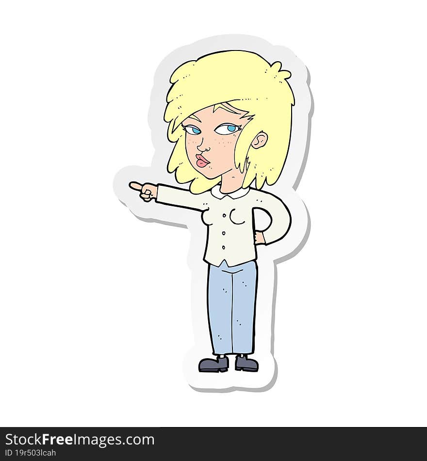 sticker of a cartoon woman pointing