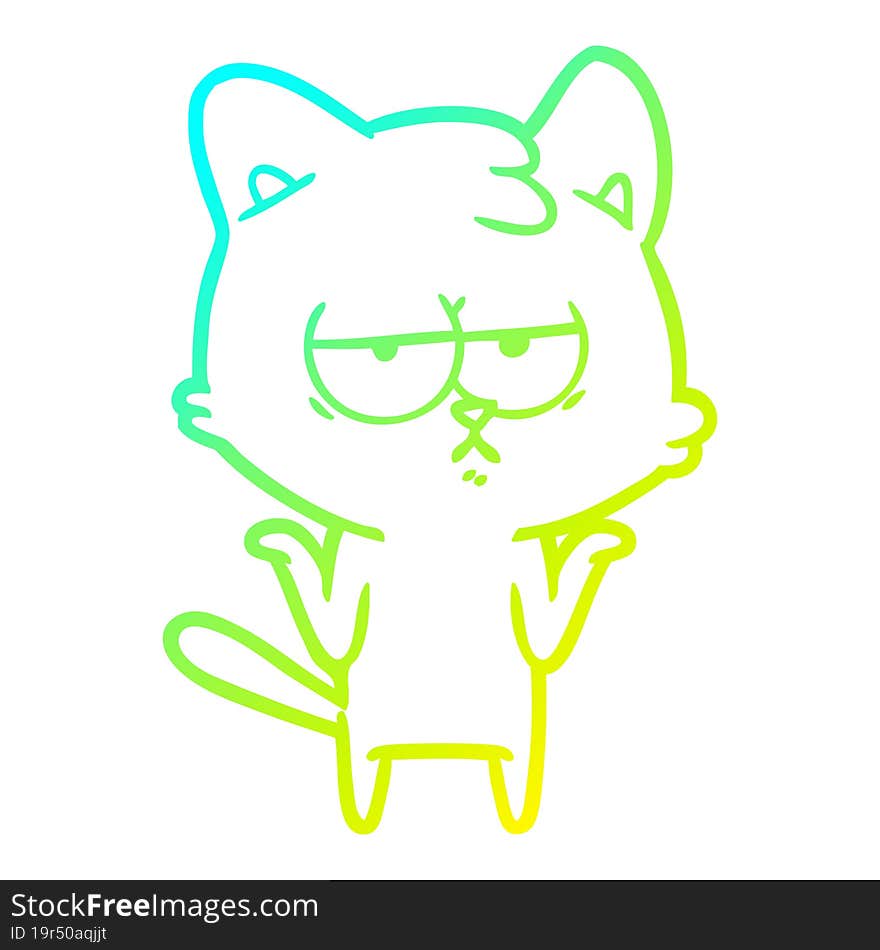 cold gradient line drawing of a bored cartoon cat