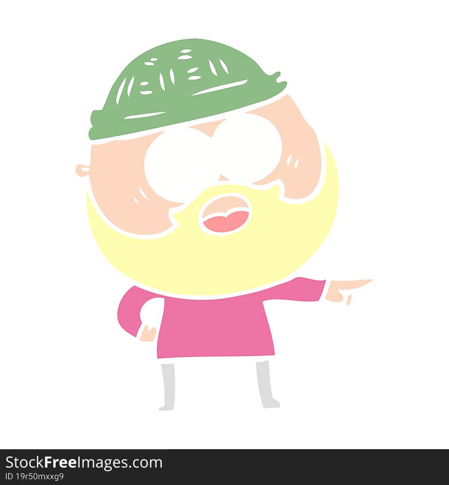 flat color style cartoon bearded man pointing