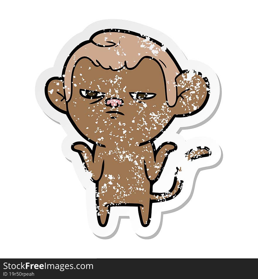 distressed sticker of a cartoon monkey