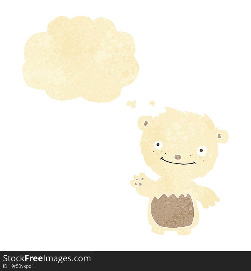 Cartoon Waving Polar Bear Cub With Thought Bubble