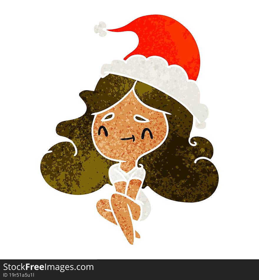 hand drawn christmas retro cartoon of kawaii girl