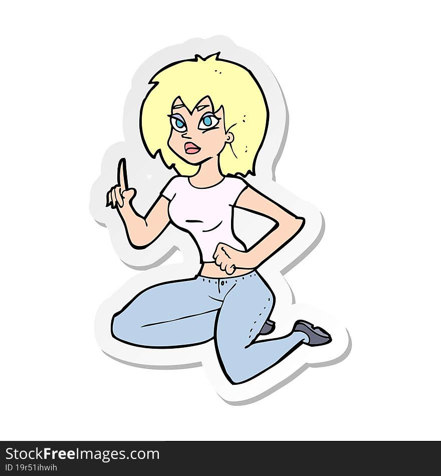 sticker of a cartoon sitting woman with idea