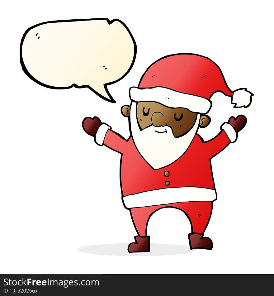 cartoon dancing santa with speech bubble