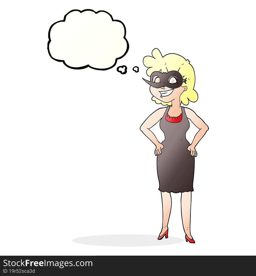 Thought Bubble Cartoon Woman Wearing Mask