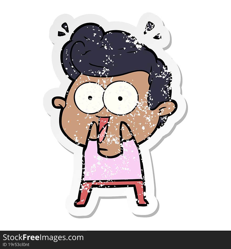 Distressed Sticker Of A Cartoon Excited Man