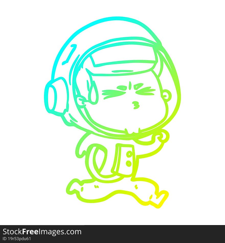 Cold Gradient Line Drawing Cartoon Stressed Astronaut