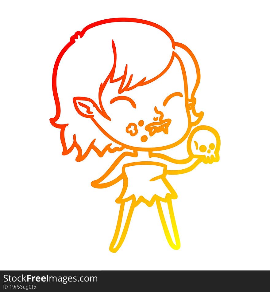 warm gradient line drawing cartoon vampire girl with blood on cheek