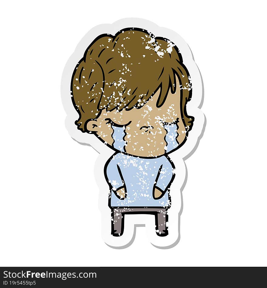 Distressed Sticker Of A Cartoon Woman Crying