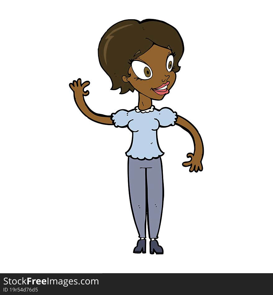 cartoon woman waving