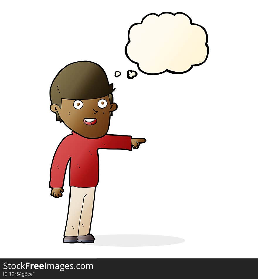 cartoon pointing man with thought bubble