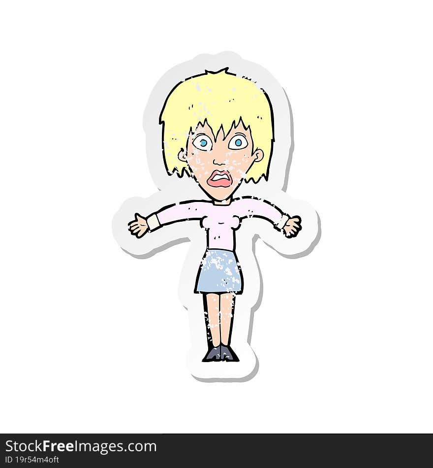 Retro Distressed Sticker Of A Cartoon Shocked Woman