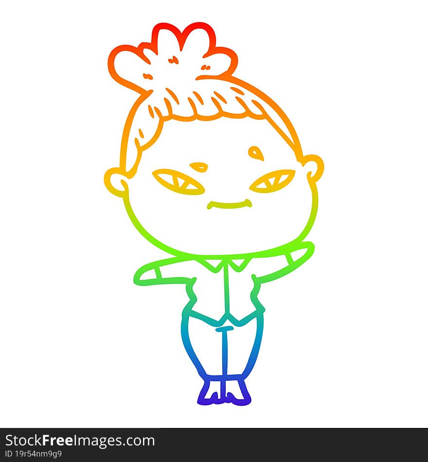 rainbow gradient line drawing of a cartoon woman