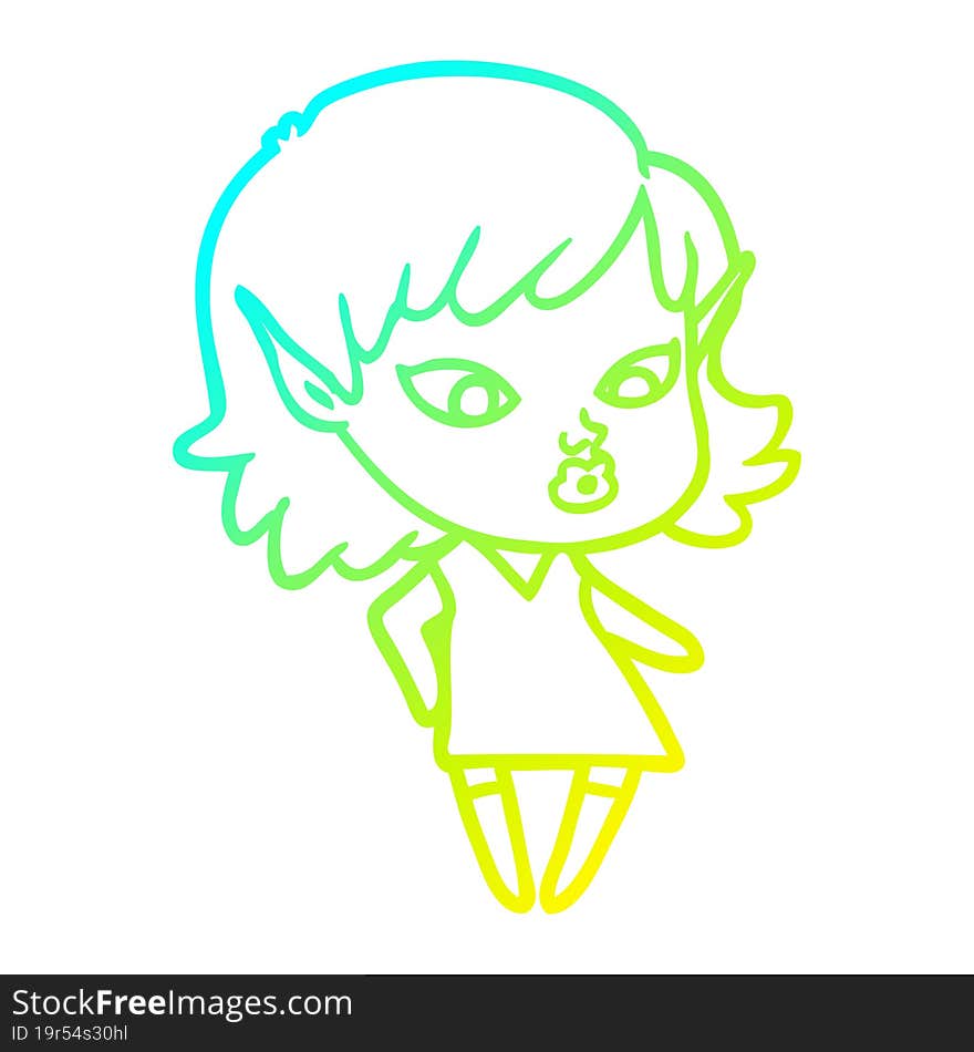 cold gradient line drawing pretty cartoon elf girl