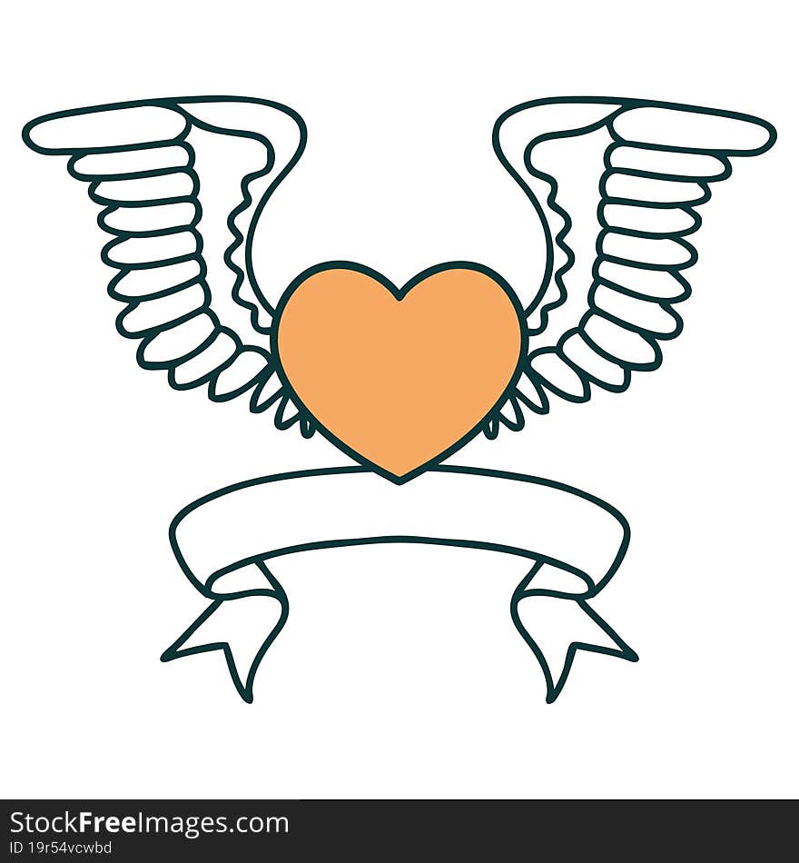 Tattoo With Banner Of A Heart With Wings