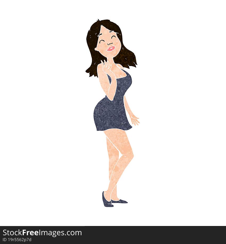 cartoon pretty woman in cocktail dress