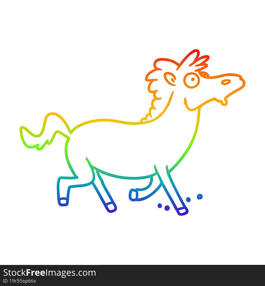 rainbow gradient line drawing cartoon running horse