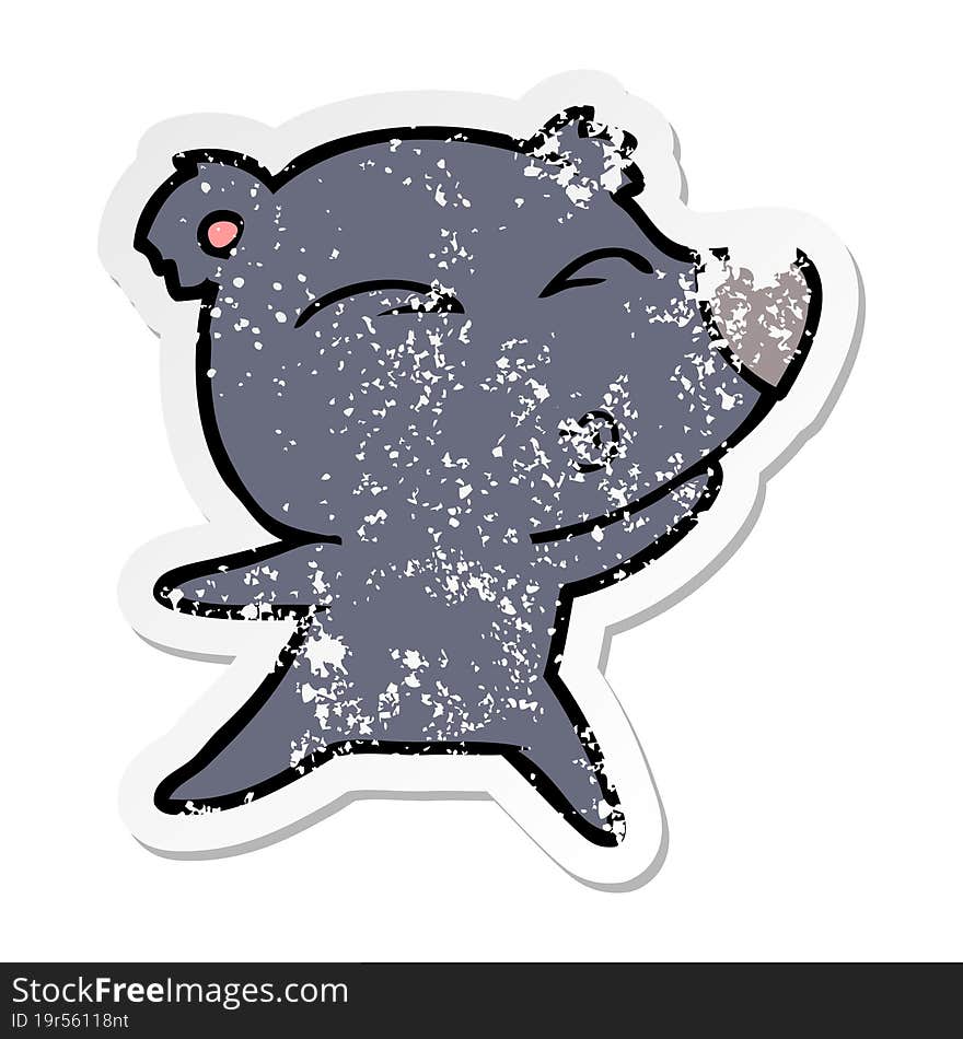 distressed sticker of a cartoon whistling bear