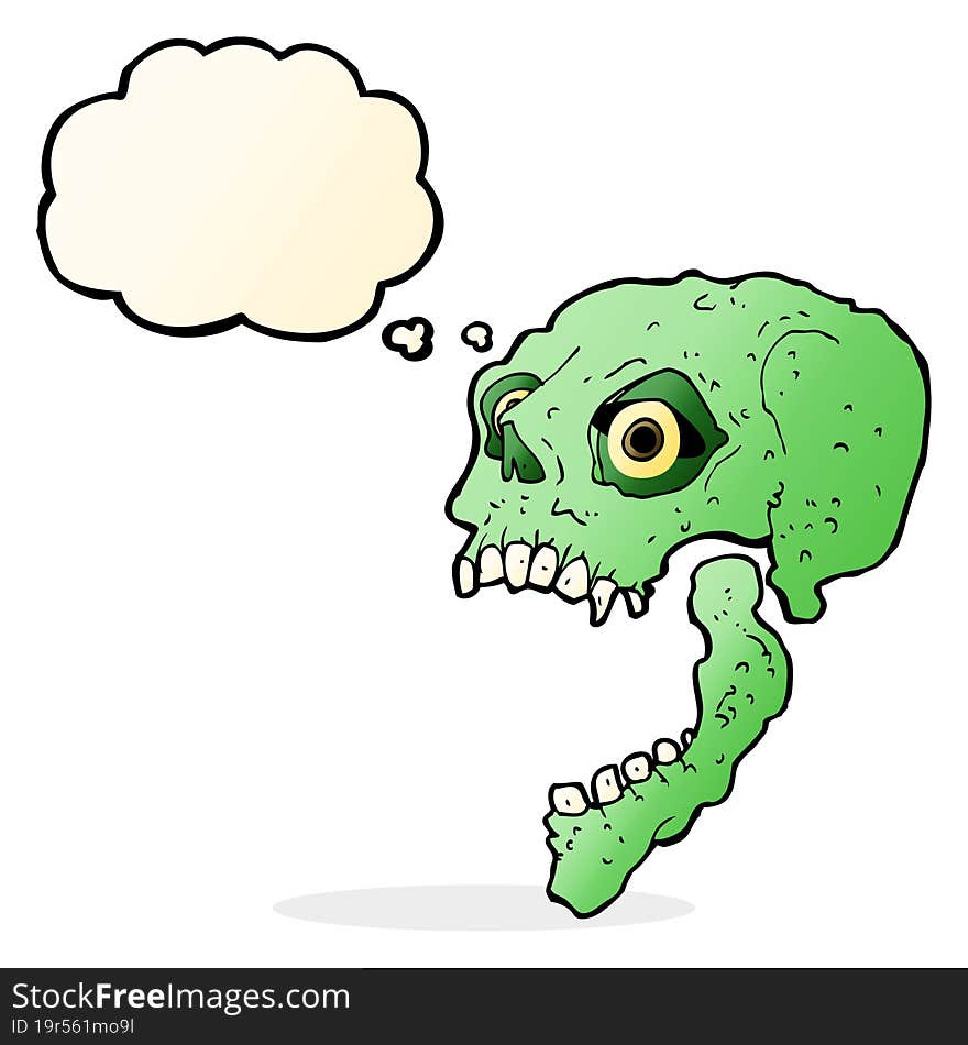 cartoon scary skull with thought bubble