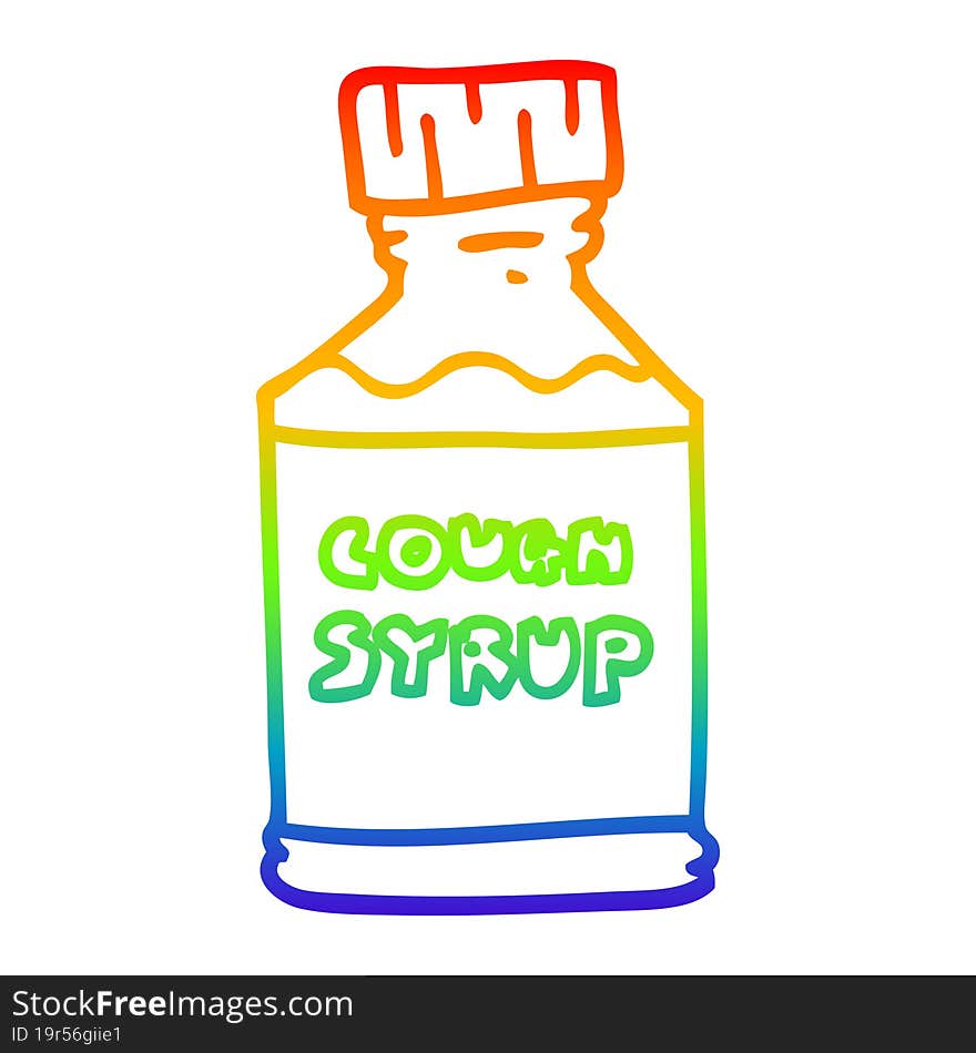 rainbow gradient line drawing of a cartoon cough syrup