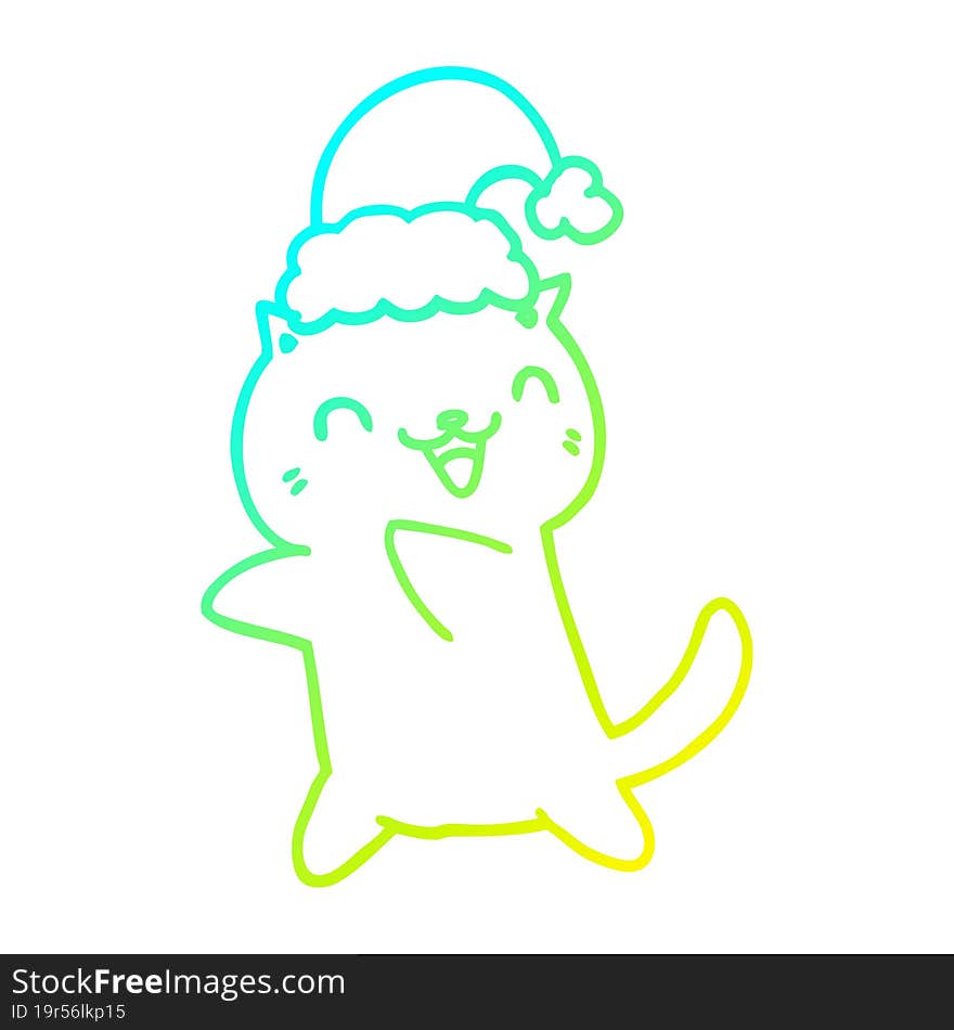 Cold Gradient Line Drawing Cute Cartoon Christmas Cat