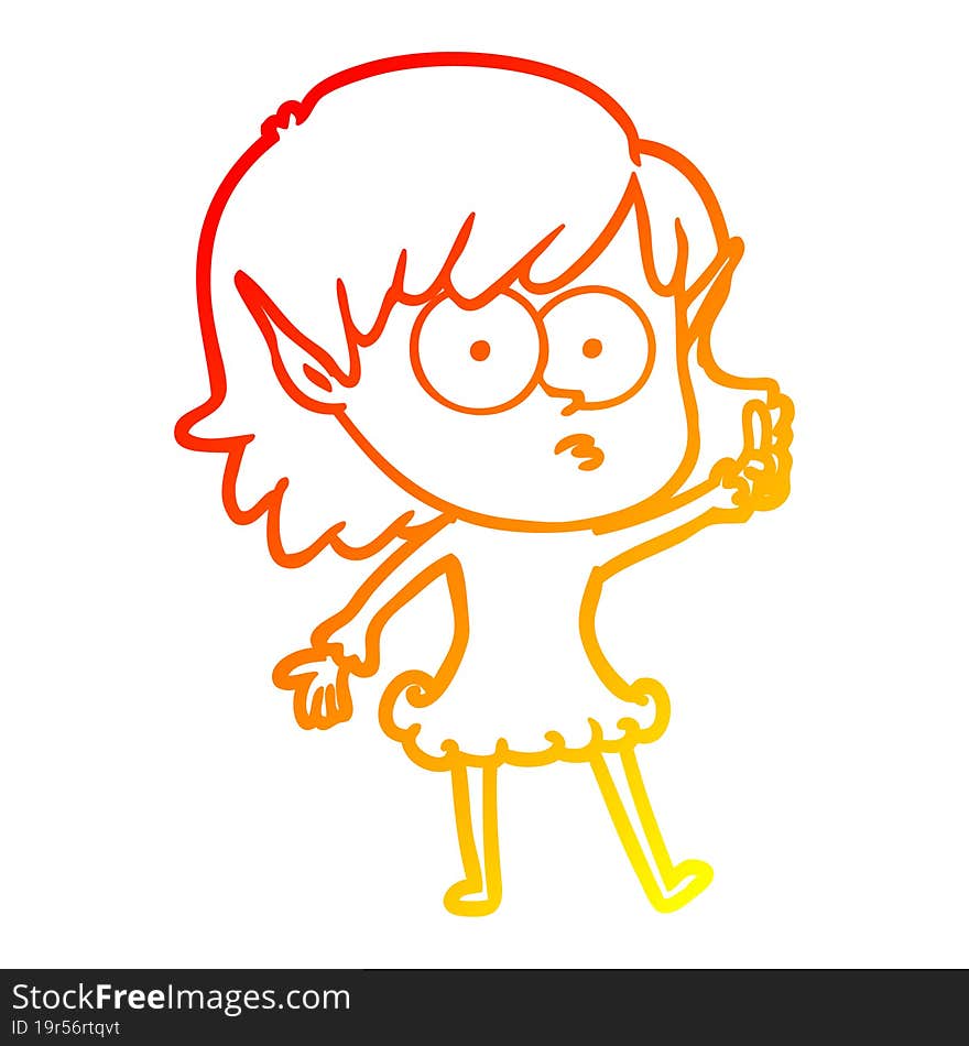 Warm Gradient Line Drawing Cartoon Shocked Elf Girl