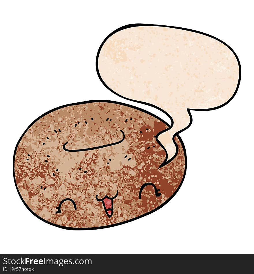 Cute Cartoon Donut And Speech Bubble In Retro Texture Style