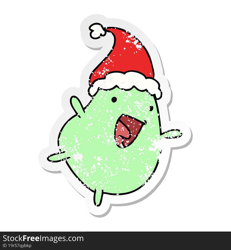 Christmas Distressed Sticker Cartoon Of Kawaii Bean