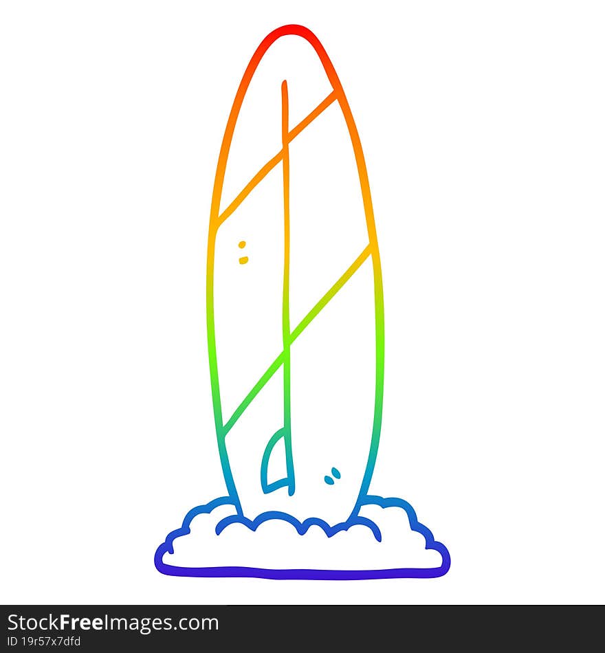 rainbow gradient line drawing cartoon surf board