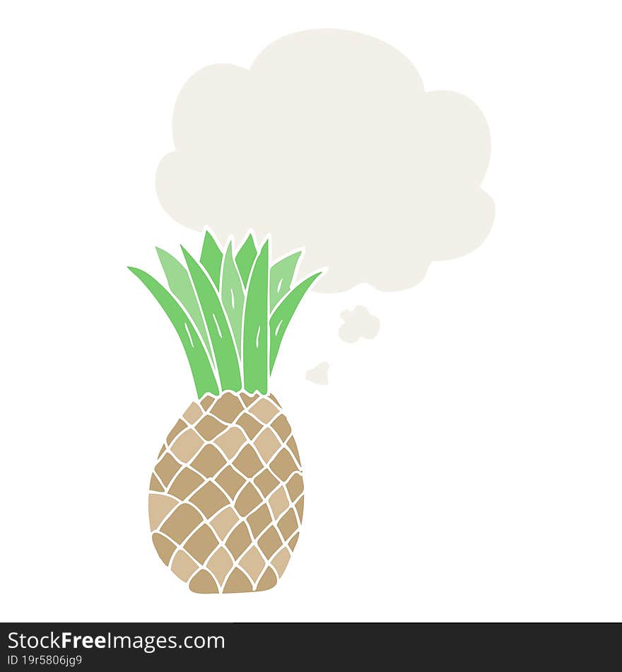 cartoon pineapple and thought bubble in retro style